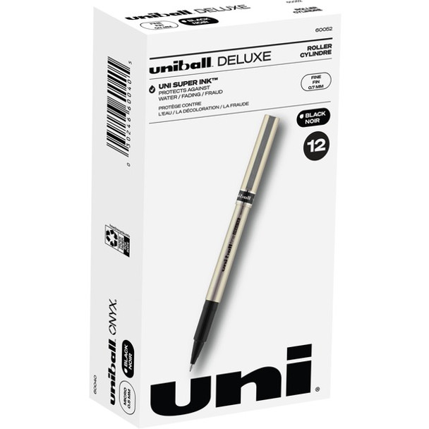 uniball&trade; Deluxe Rollerball Pens - Fine Pen Point - 0.7 mm Pen Point Size - Black - Champagne Barrel - 1 Dozen