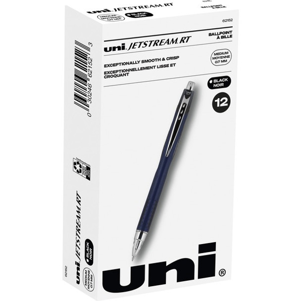 uni&reg; Jetstream RT Ballpoint Pen - Fine Pen Point - 0.7 mm Pen Point Size - Retractable - Black - Blue Barrel - 1 Dozen