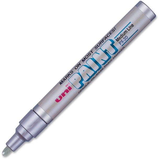 uni&reg; uni-Paint PX-20 Oil-Based Marker - Medium Marker Point - Metallic Silver Oil Based Ink - Silver Barrel - 1 Dozen