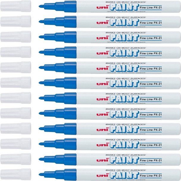 uniball&trade; Uni-Paint PX-21 Oil-Based Fine Point Marker - Fine Marker Point - Blue Oil Based Ink - 1 Dozen