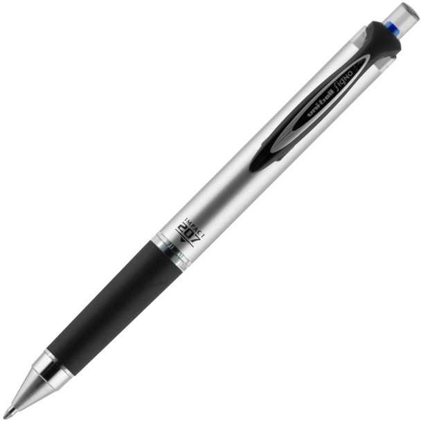 uniball&trade; 207 Impact RT Gel Pen - Bold Pen Point - 1 mm Pen Point Size - Refillable - Retractable - Blue Gel-based Ink - Gray, Silver Barrel - 1 Each