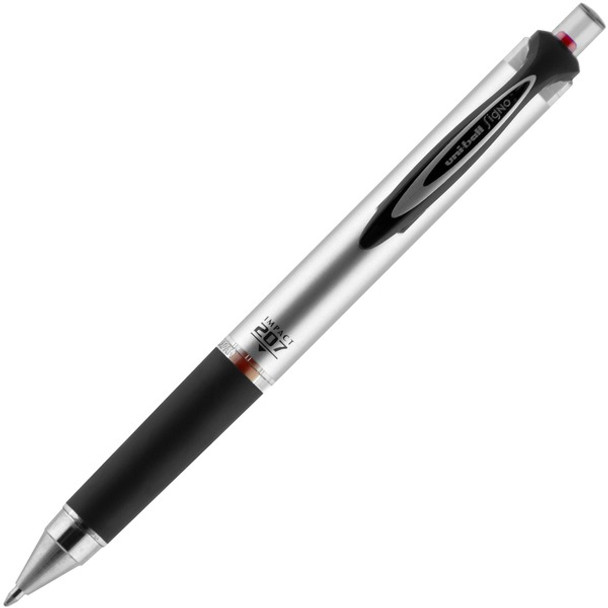 uniball&trade; 207 Impact RT Gel Pen - Bold Pen Point - 1 mm Pen Point Size - Refillable - Retractable - Red Gel-based Ink - Gray, Silver Barrel - 1 Each