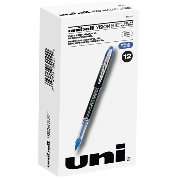 uniball&trade; Vision Elite Rollerball Pen - Micro Pen Point - 0.5 mm Pen Point Size - Blue Pigment-based Ink - 1 Each