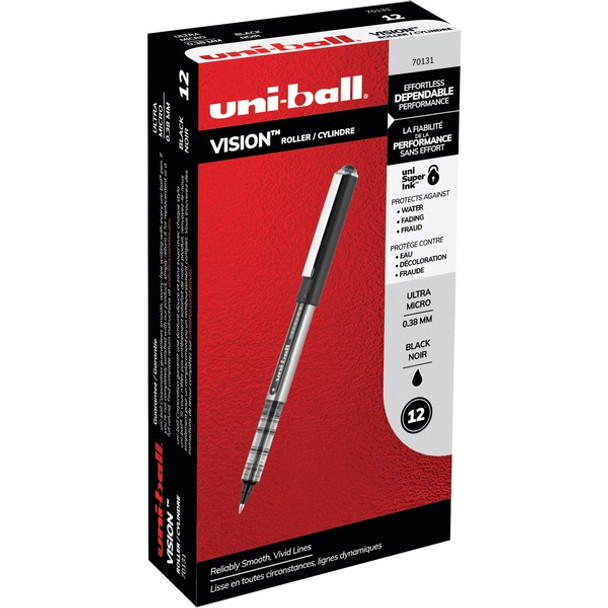 uniball&trade; Vision Rollerball Pen - Ultra Micro Pen Point - 0.38 mm Pen Point Size - Black - 1 Each