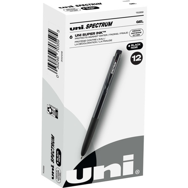 uni&reg; Spectrum Gel Pen - Medium Pen Point - 0.7 mm Pen Point Size - Black Gel-based Ink - 1 Dozen