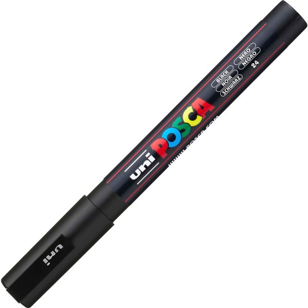 uni&reg; Posca PC-3M Paint Markers - Fine Marker Point - Black Water Based, Pigment-based Ink - 6 / Pack