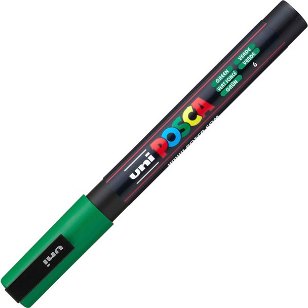 uni&reg; Posca PC-3M Paint Markers - Fine Marker Point - Green Water Based, Pigment-based Ink - 6 / Pack