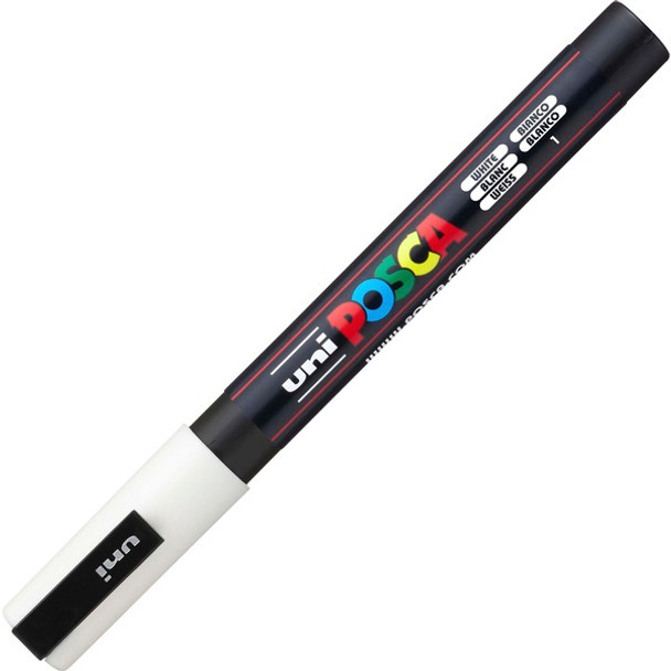uni&reg; Posca PC-3M Paint Markers - Fine Marker Point - White Water Based, Pigment-based Ink - 6 / Pack