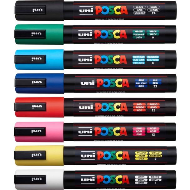 uni&reg; Posca PC-5M Paint Markers - Medium Marker Point - Assorted Water Based, Pigment-based Ink - 8 / Pack