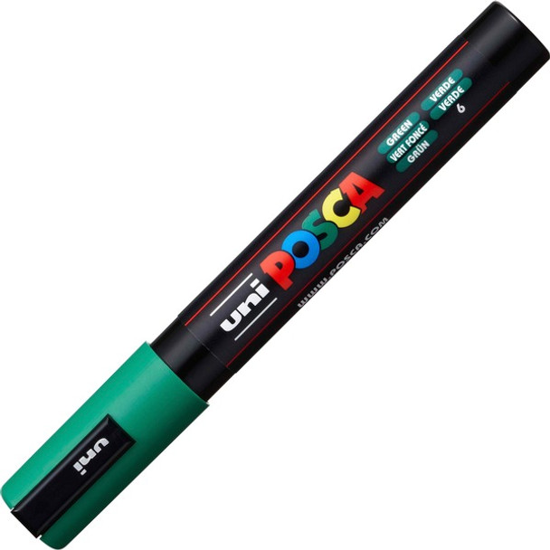 uni&reg; Posca PC-5M Paint Markers - Medium Marker Point - Green Water Based, Pigment-based Ink - 6 / Pack