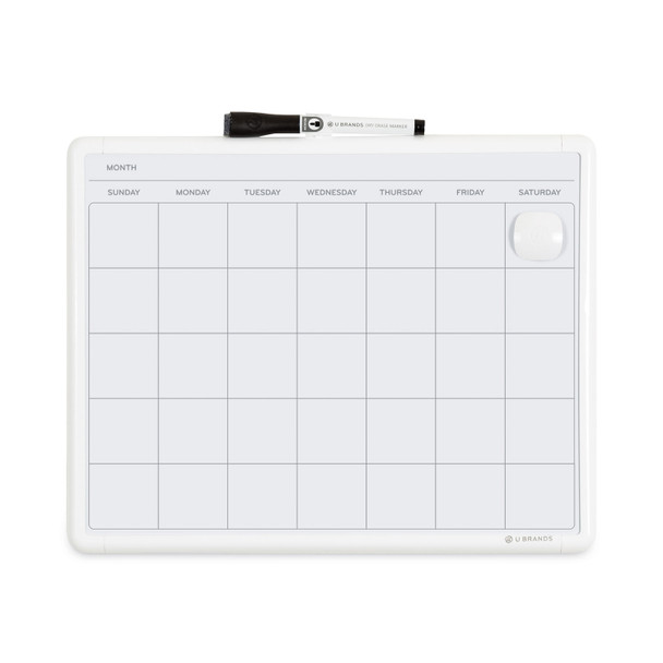 Magnetic Dry Erase Monthly Calendar, 14 x 11.66, White Surface, White Plastic Frame