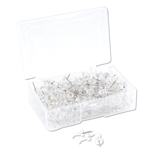 Standard Push Pins, Plastic, Clear, Clear Head/Silver Pin, 0.44", 200/Pack