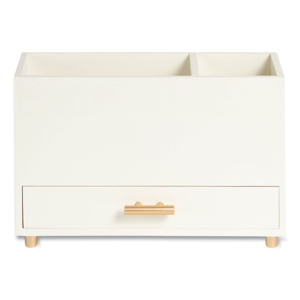 Juliet Desk Organizer, 3 Compartments, 1 Drawer, 3.75 x 9 x 5, White, Wood