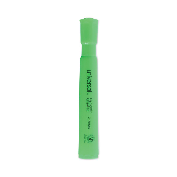 Desk Highlighters, Fluorescent Green Ink, Chisel Tip, Green Barrel, Dozen