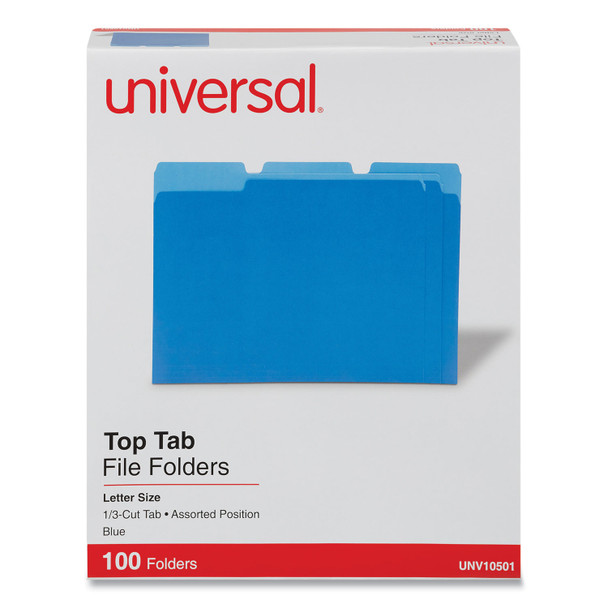 Deluxe Colored Top Tab File Folders, 1/3-Cut Tabs: Assorted, Letter Size, Blue/Light Blue, 100/Box