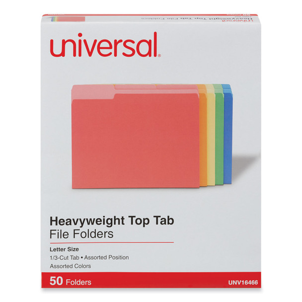 Deluxe Heavyweight File Folders, 1/3-Cut Tabs: Assorted, Letter Size, 0.75" Expansion, Assorted Colors, 50/Box