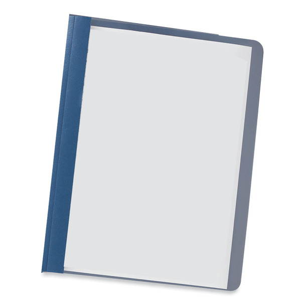 Clear Front Report Covers with Fasteners, Three-Prong Fastener, 0.5" Capacity,  8.5 x 11, Clear/Dark Blue, 25/Box