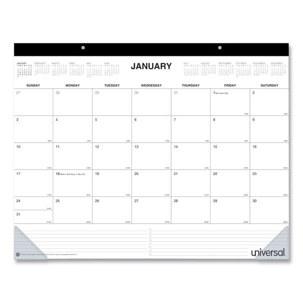 Desk Pad Calendar, 22 x 17, White/Black Sheets, Black Binding, Clear Corners, 12-Month (Jan to Dec): 2024