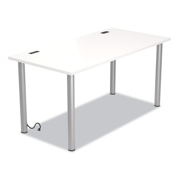 Essentials Writing Table-Desk with Integrated Power Management, 59.7" x 29.3" x 28.8", White/Aluminum