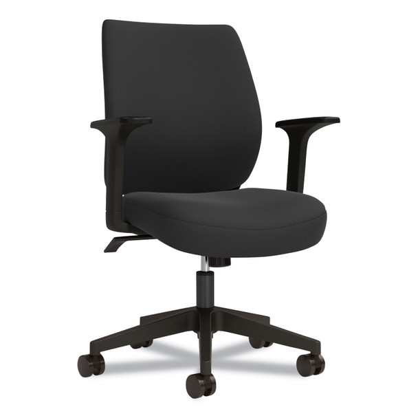 Essentials Fabric Task Chair with Arms, Supports Up to 275 lb, Black Seat/Back, Black Base
