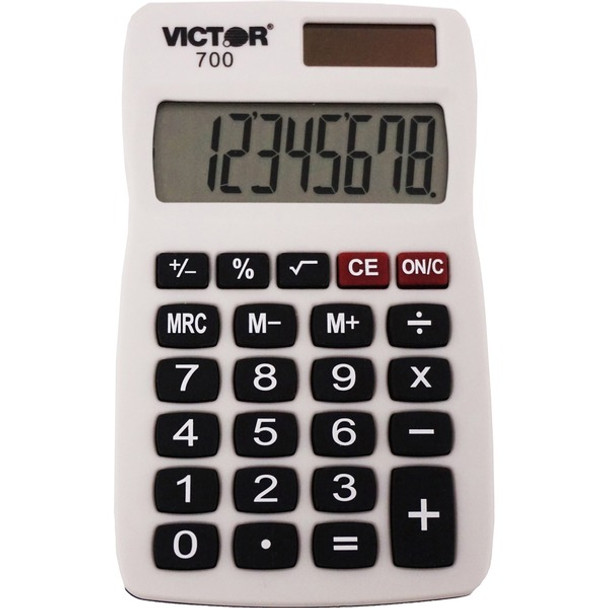 Victor 700 Pocket Calculator - Large LCD, Easy-to-read Display, Rubber Keytop, Dual Power - 8 Digits - LCD - Battery/Solar Powered - 0.3" x 2.3" x 4" - Gray - Rubber - 1 Each