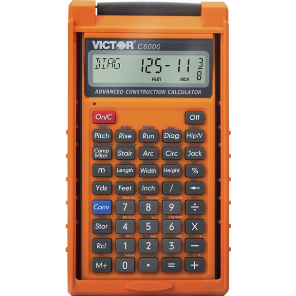 Victor C6000 Advanced Construction Calculator - LCD Display, Battery Powered - 0.31" - LCD - Battery Powered - 2 - LR44 - 6.5" x 3.5" x 0.8" - Orange