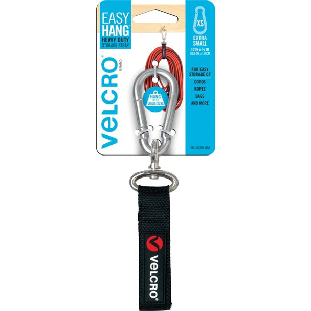VELCRO&reg; Heavy Duty Storage Strap - 1 Each - Extra Small (XS) - Carabiner Attachment - 0.8" Height x 3.3" Width x 8.8" Length - Black