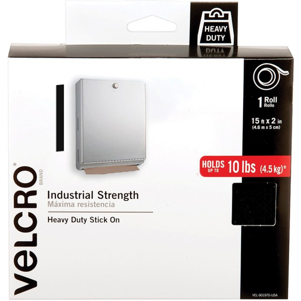 VELCRO&reg; 90197 Heavy Duty Industrial Strength - 15 ft Length x 2" Width - Temperature Resistant, Water Proof - For Holding - 1 / RollRoll - Black