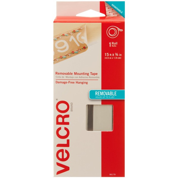 VELCRO&reg; 95179 General Purpose Removable Mounting - 15 ft Length x 0.75" Width - 1 Each - White