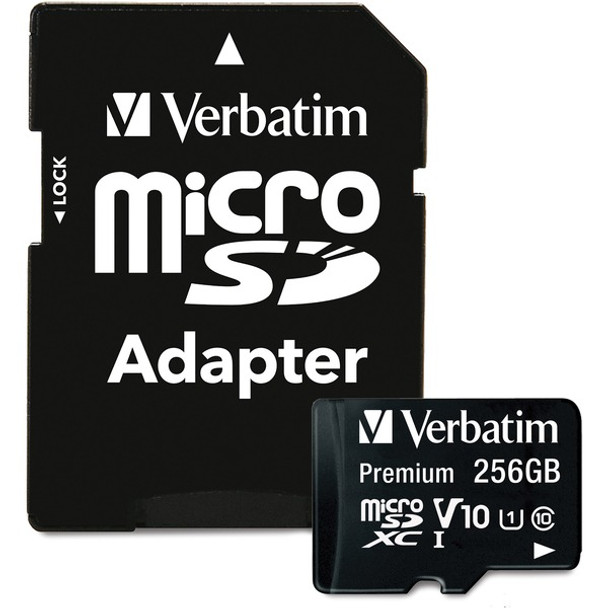 Verbatim Premium 256 GB Class 10/UHS-I (U1) microSDXC - 1 Pack - 100 MB/s Read - Lifetime Warranty