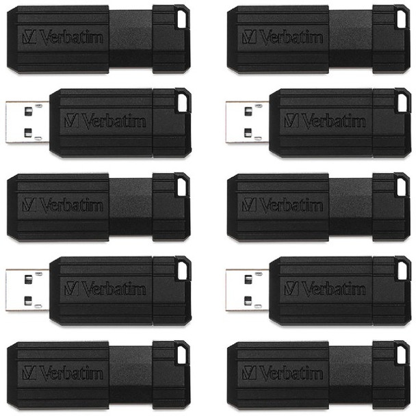 Microban 64GB PinStripe USB Flash Drive - Business 10pk - Black - 64 GB - USB 2.0 Type A - Black - 10 / Pack