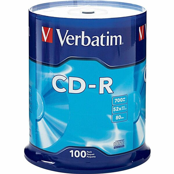 Verbatim CD-R 700MB 52X with Branded Surface - 100pk Spindle - 120mm - 1.33 Hour Maximum Recording Time