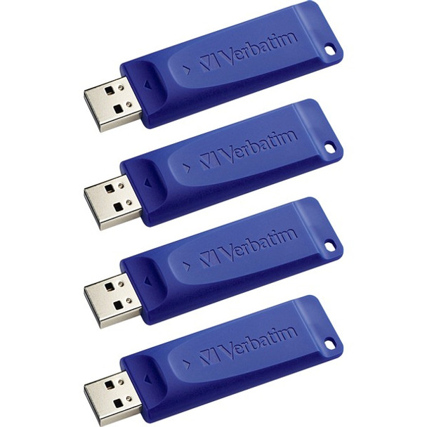 Verbatim 8GB USB Flash Drives - 8 GB - USB 2.0 Type A - Blue - 4 / Carton