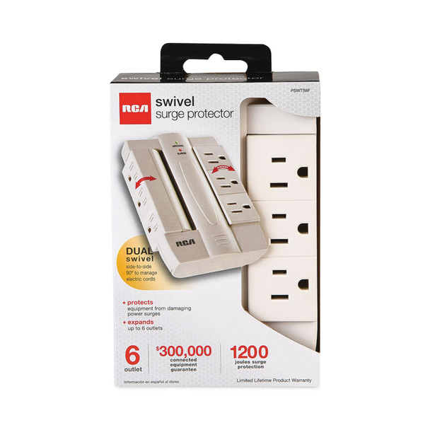 6 Outlet Swivel Surge Protector, 6 AC Outlets, 1,200 J, White