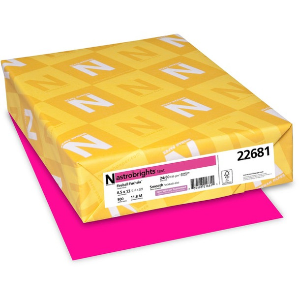 Astrobrights Color Paper - Fuchsia - Letter - 8 1/2" x 11" - 24 lb Basis Weight - Smooth - 500 / Ream - Acid-free, Lignin-free, Chlorine-free, Heavyweight - Fireball Fuchsia