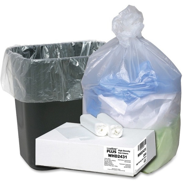 Berry Ultra Plus Trash Can Liners - Small Size - 16 gal Capacity - 24" Width x 31" Length - 0.31 mil (8 Micron) Thickness - High Density - Natural - Resin - 200/Carton - Industrial Trash, Office Waste