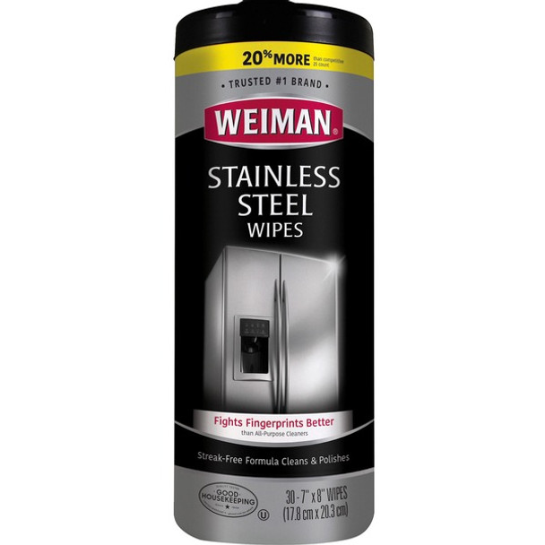 Weiman Stainless Steel Wipes - 30 / Canister - 1 Each - White