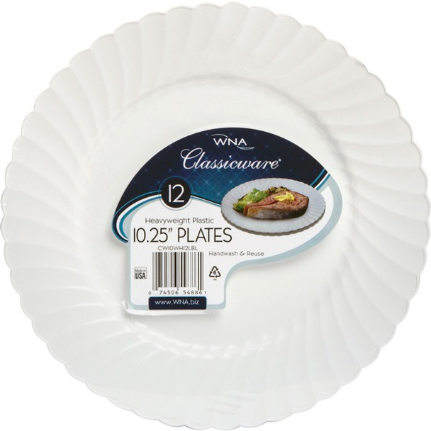 Classicware 10-1/4" Heavyweight Plates - Picnic, Party - Disposable - White - Plastic Body - 12 / Pack