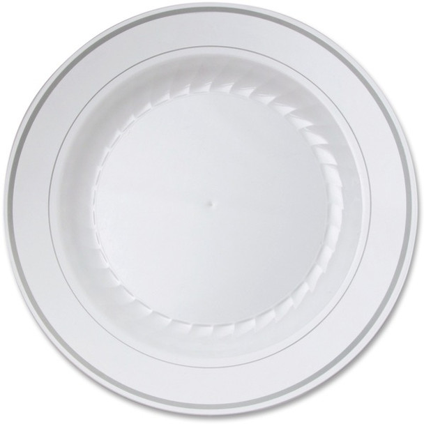 Masterpiece 10-1/4" Heavyweight Plates - 10 / Pack - Picnic, Party - Disposable - White - Plastic Body - 12 / Carton