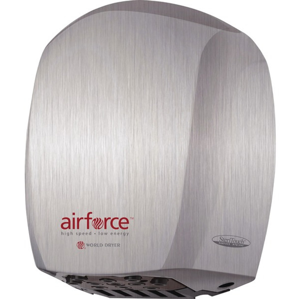 World Dryer Airforce High-Speed Hand Dryer - 8.9" Width x 6.5" Depth x 10.7" Height - 1 Each - Metallic Silver - Stainless Steel
