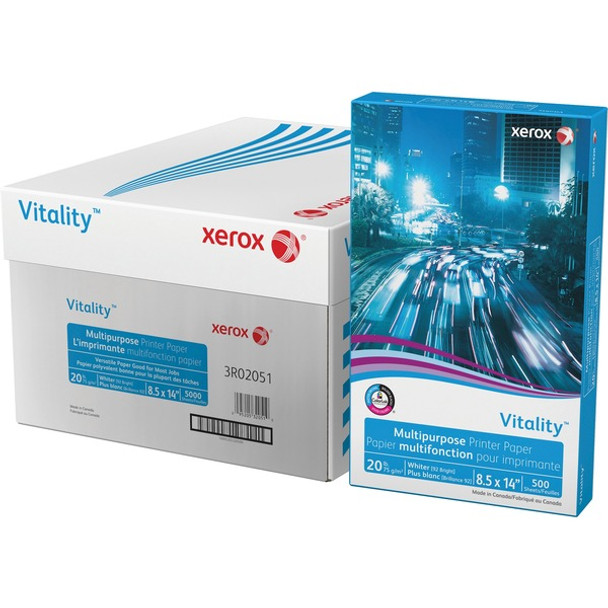 Xerox Vitality Multipurpose Printer Paper - White - 92 Brightness - 8 1/2" x 14" - 20 lb Basis Weight - Smooth - 10 / Carton - White