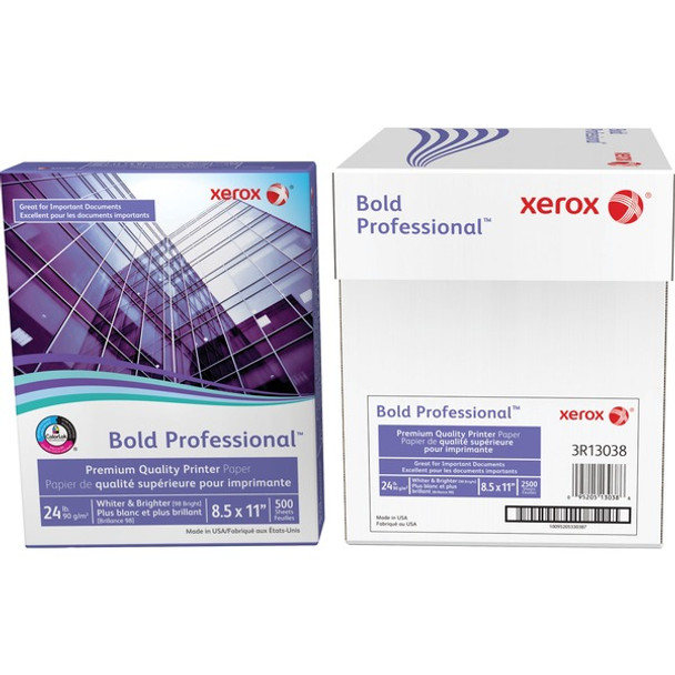 Xerox Bold Professional Quality Paper - Letter - 8 1/2" x 11" - 24 lb Basis Weight - 500 / Ream - Chlorine-free, Acid-free, ColorLok Technology, Jam-free - White