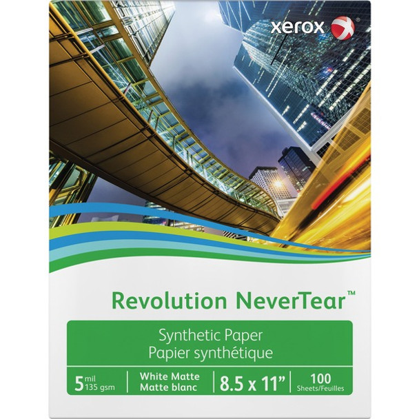 Xerox Revolution NeverTear Synthetic Paper - White - 94 Brightness - Letter - 8 1/2" x 11" - 135 g/m&#178; Grammage - Matte - 100 / Pack - Weather Resistant, Chemical Resistant - White