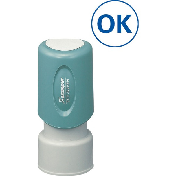 Xstamper Pre-Inked OK Stamp - Message Stamp - "OK" - 0.63" Impression Diameter - Blue - Recycled - 1 Each