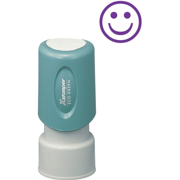 Xstamper Pre-Inked Specialty Smiley Face Stamp - Message/Design Stamp - "GOOD" - 0.63" Impression Diameter - 100000 Impression(s) - Blue - Recycled - 1 Each