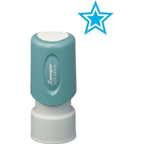 Xstamper Outlined Star Pre-inked Stamp - Design Stamp - "STAR" - 0.63" Impression Diameter - 100000 Impression(s) - Light Blue - Recycled - 1 Each