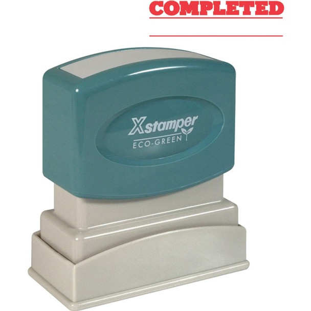 Xstamper COMPLETED Stamp - Message Stamp - "COMPLETED" - 0.50" Impression Width x 1.63" Impression Length - 100000 Impression(s) - Red - Recycled - 1 Each