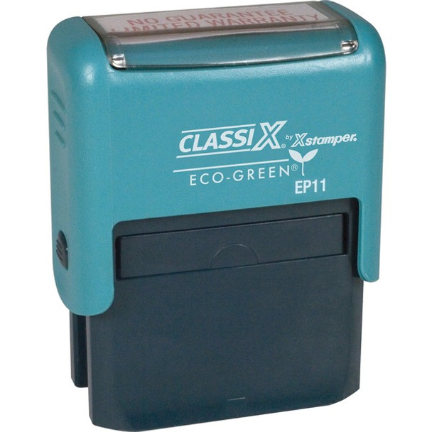 Xstamper ClassiX ECO Self-inking Message Stamp - Custom Message/Date Stamp - 0.50" Impression Width x 1.50" Impression Length - Black - Plastic - Recycled - 1 Each