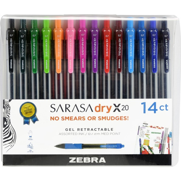 Zebra SARASA dry X20 Retractable Gel Pen - Medium Pen Point - 0.7 mm Pen Point Size - Retractable - Blue Gel-based Ink - Plastic Barrel - 14 / Pack