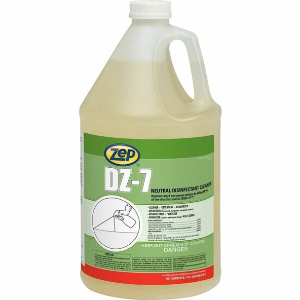 Zep Commercial DZ-7 Neutral Disinfectant Cleaner - 128 fl oz (4 quart) - Neutral Scent - 1 Each - Yellow